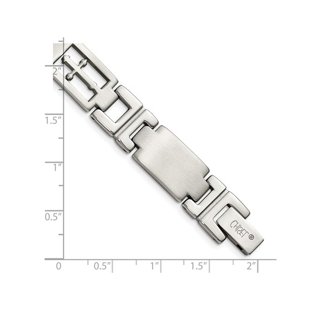 Mens Stainless Steel Cross Bracelet 8.25 Inches Image 2