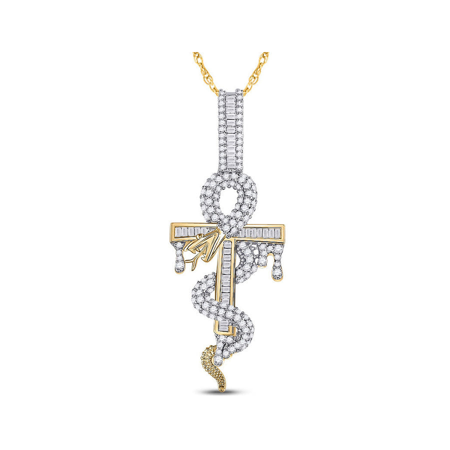 1.20 Carat (ctw) Diamond Snake Ankh Cross Pendant Necklace in 10K Yellow Gold with Chain Image 1