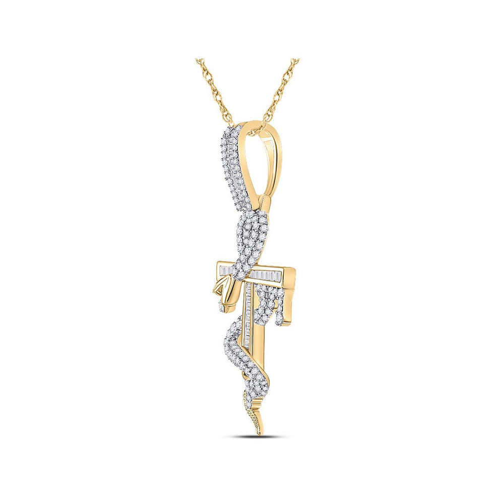 1.20 Carat (ctw) Diamond Snake Ankh Cross Pendant Necklace in 10K Yellow Gold with Chain Image 2