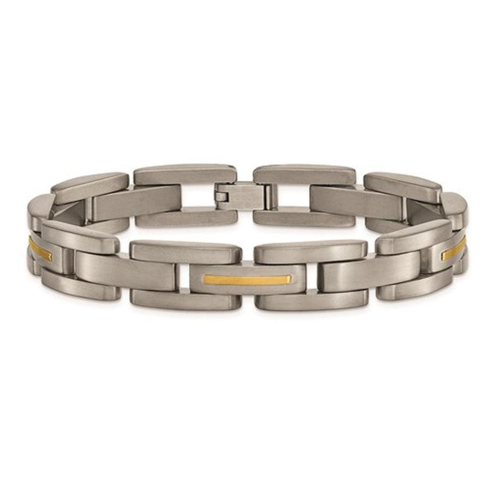 Mens Chisel Link Bracelet in Titanium with 14K Gold Inlay (8.50 inches) Image 1