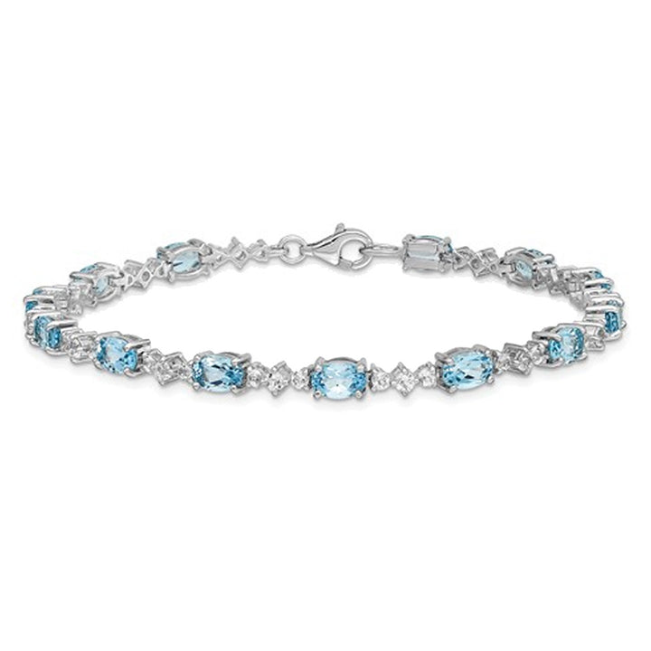 6.65 Carat (ctw) Swiss Blue Topaz Bracelet in Sterling Silver (7.00 Inches) Image 1