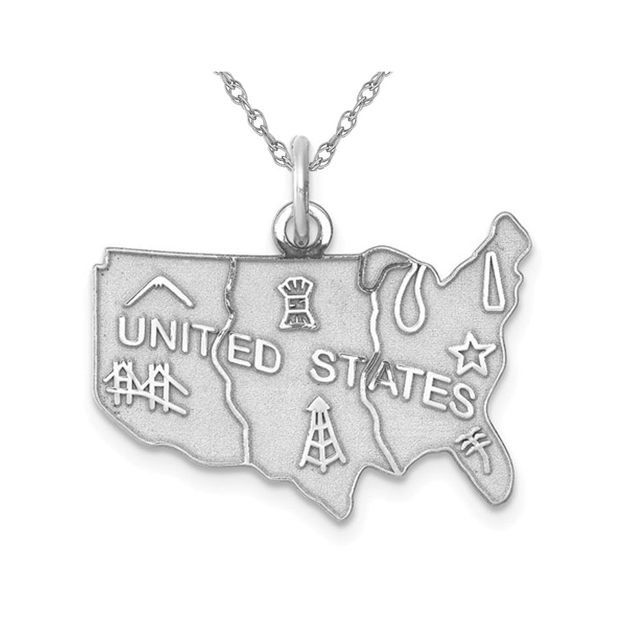 Sterling Silver United States Polished Charm Pendant Necklace with Chain Image 1