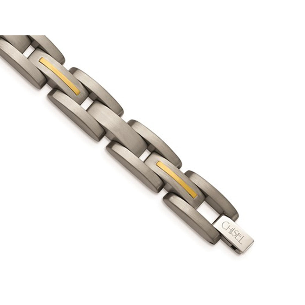 Mens Chisel Link Bracelet in Titanium with 14K Gold Inlay (8.50 inches) Image 2