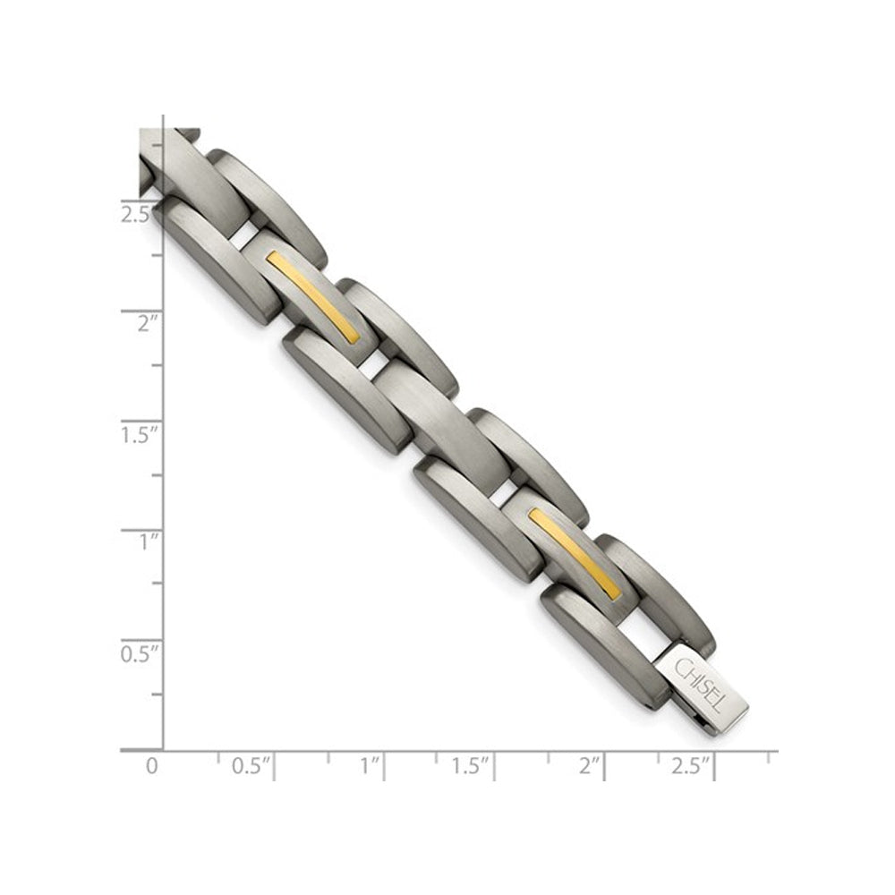 Mens Chisel Link Bracelet in Titanium with 14K Gold Inlay (8.50 inches) Image 4