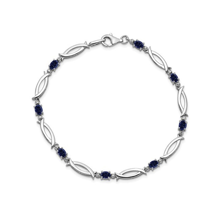 1.80 Carat (ctw) Natural Blue Sapphire Bracelet in Sterling Silver Image 4