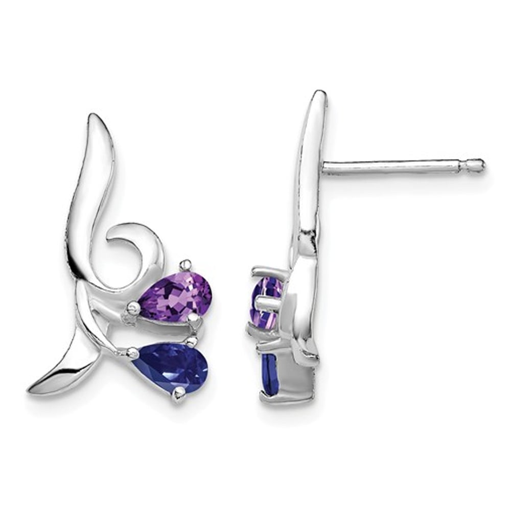 Sterling Silver Amethyst and Iolite Earrings 1/7 Carat (ctw) Image 1