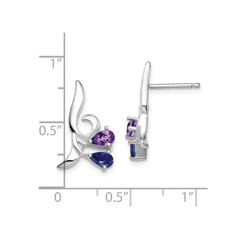 Sterling Silver Amethyst and Iolite Earrings 1/7 Carat (ctw) Image 2