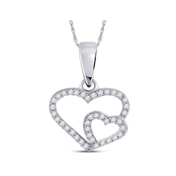 1/10 Carat (ctw G-HI2-I3) Double Heart Diamond Pendant Necklace in 10K White Gold with Chain Image 1