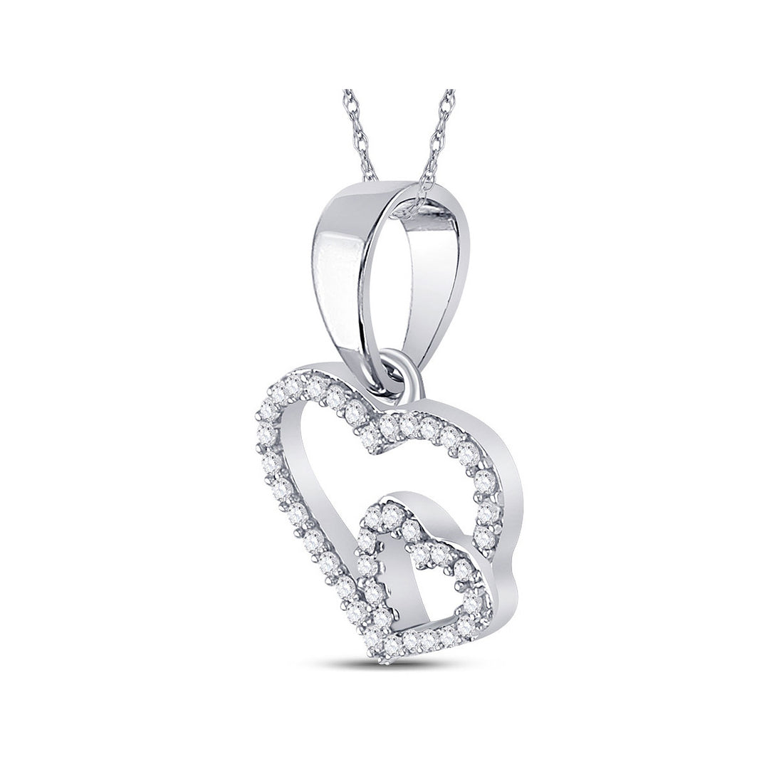 1/10 Carat (ctw G-HI2-I3) Double Heart Diamond Pendant Necklace in 10K White Gold with Chain Image 2