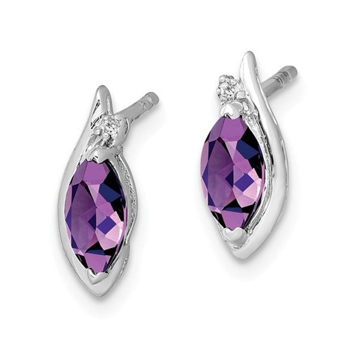 7/10 Carat (ctw) Natural Marquise Amethyst Post Earrings in Sterling Silver Image 3