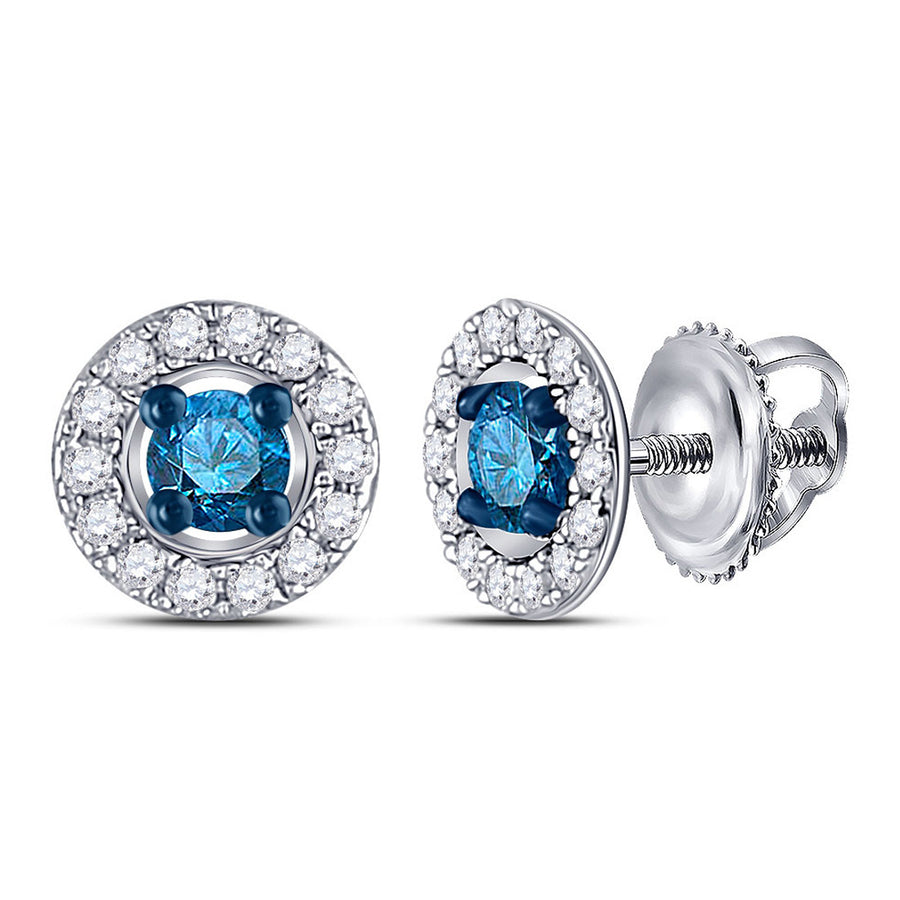 1/3 Carat (ctw I2-I3) Blue and White Diamond Halo Earrings in 10K White Gold Image 1