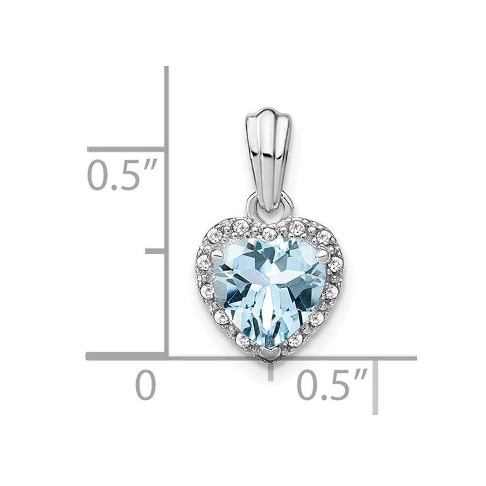 1.15 Carats (ctw)Aquamarine Heart Pendant Necklace In Sterling Silver with Chain and Accent Dimonds Image 2