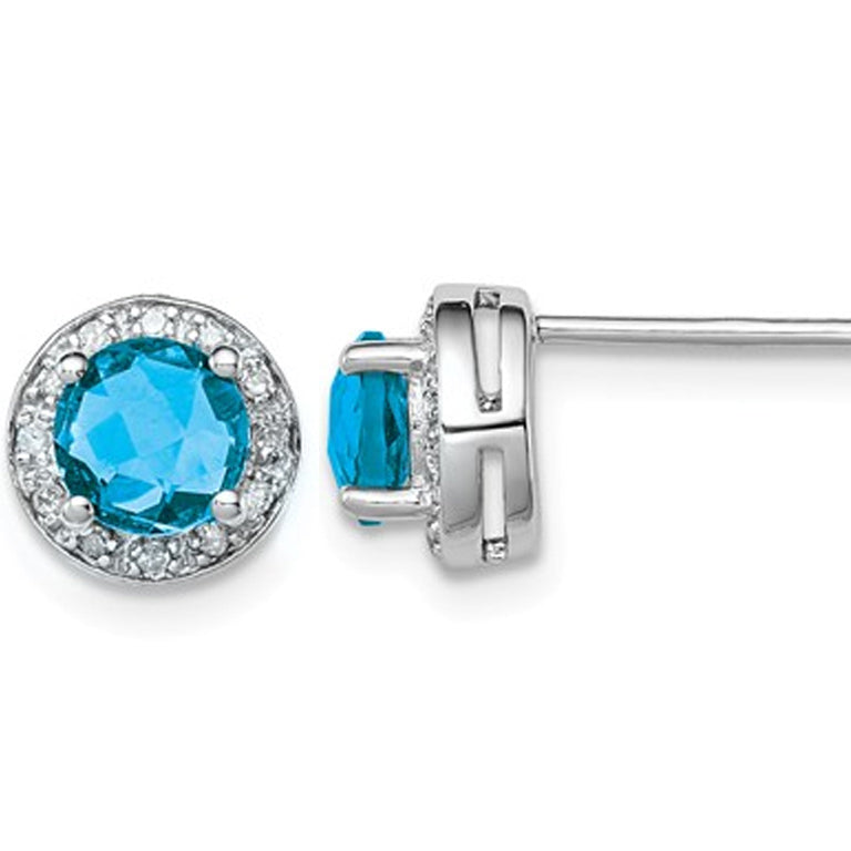 1.20 Carat (ctw) Blue Topaz Stud Earrings in Sterling Silver with Accent Diamonds Image 1