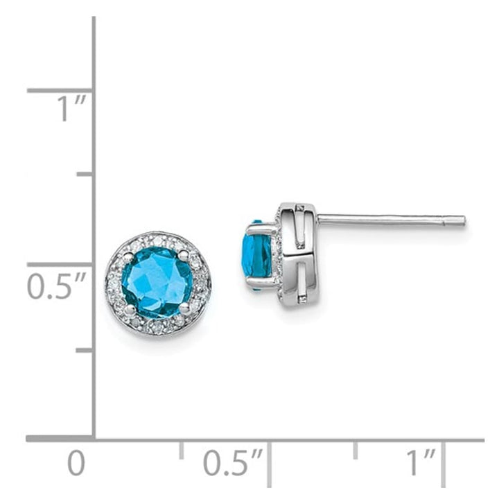 1.20 Carat (ctw) Blue Topaz Stud Earrings in Sterling Silver with Accent Diamonds Image 2