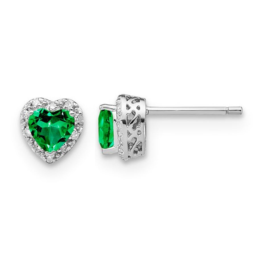 4/5 Carat (ctw) Lab Created Emerald Heart Earrings in Sterling Silver Image 1