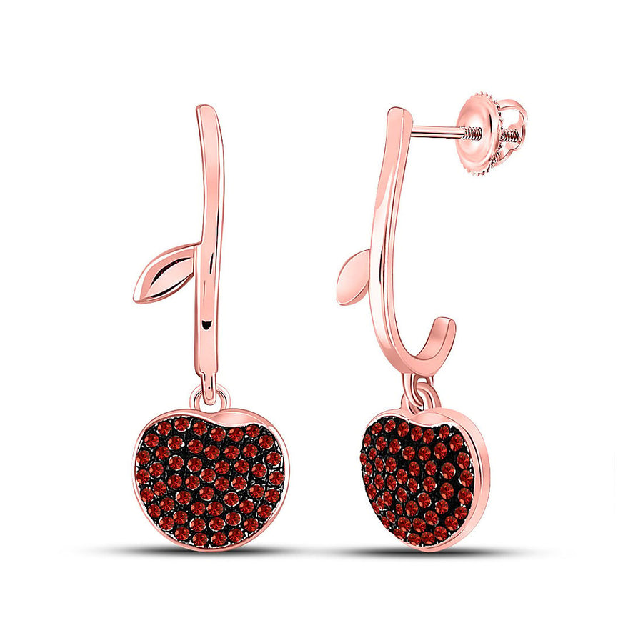 1/4 Carat (ctw) Red Diamond Cherry Charm Cluster Dangle Earrings in 10K Rose Pink Gold Image 1