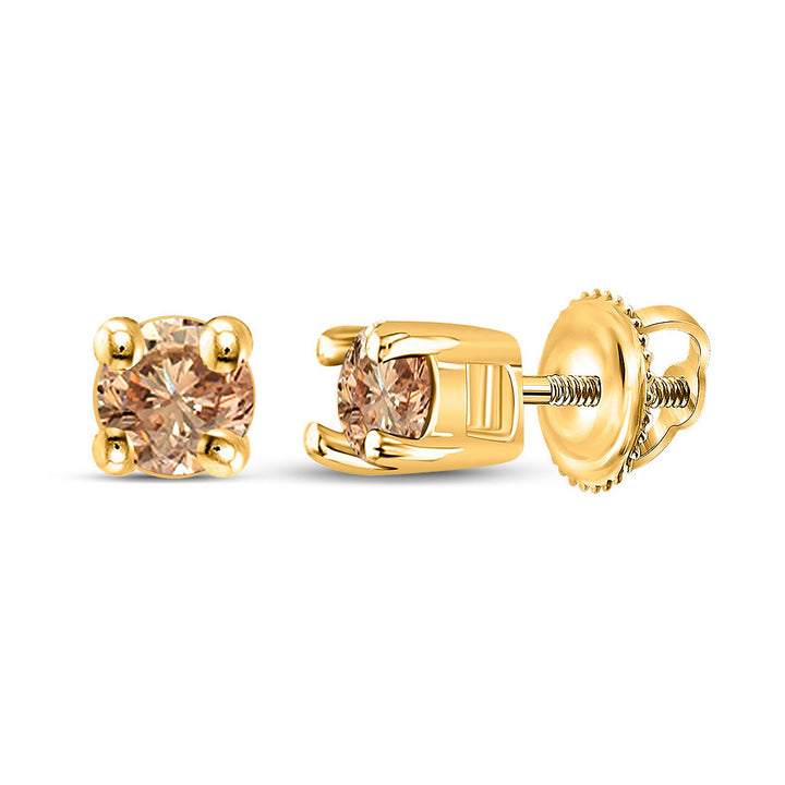 1/4 Carat (ctw I2-I3) Charmpagne Cognac Diamond Solitaire Stud Earrings in 10K Yellow Gold Image 1