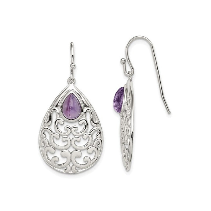 Sterling Silver Amethyst TearDrop Dangle Earrings 1.80 Carat (ctw) Image 1