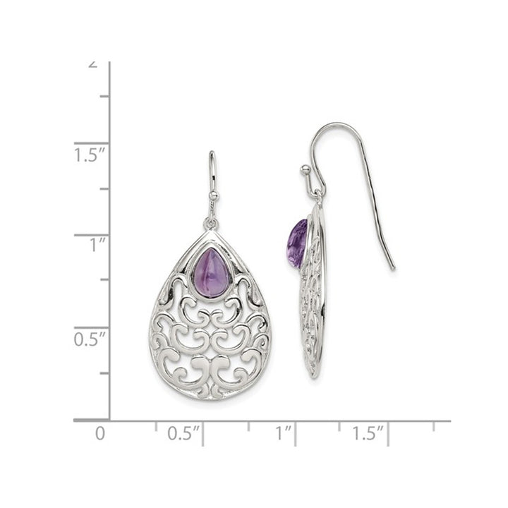 Sterling Silver Amethyst TearDrop Dangle Earrings 1.80 Carat (ctw) Image 3