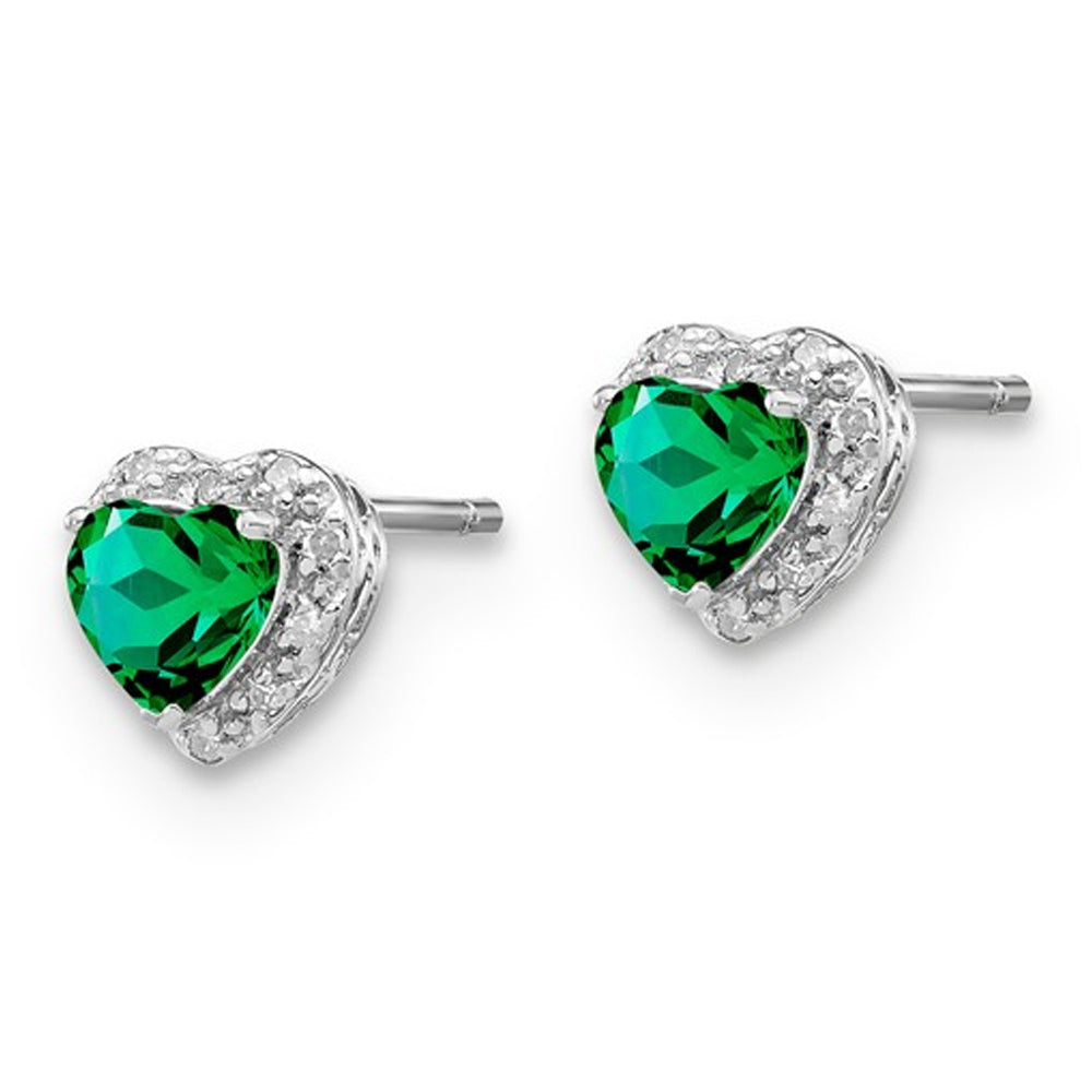 4/5 Carat (ctw) Lab Created Emerald Heart Earrings in Sterling Silver Image 2