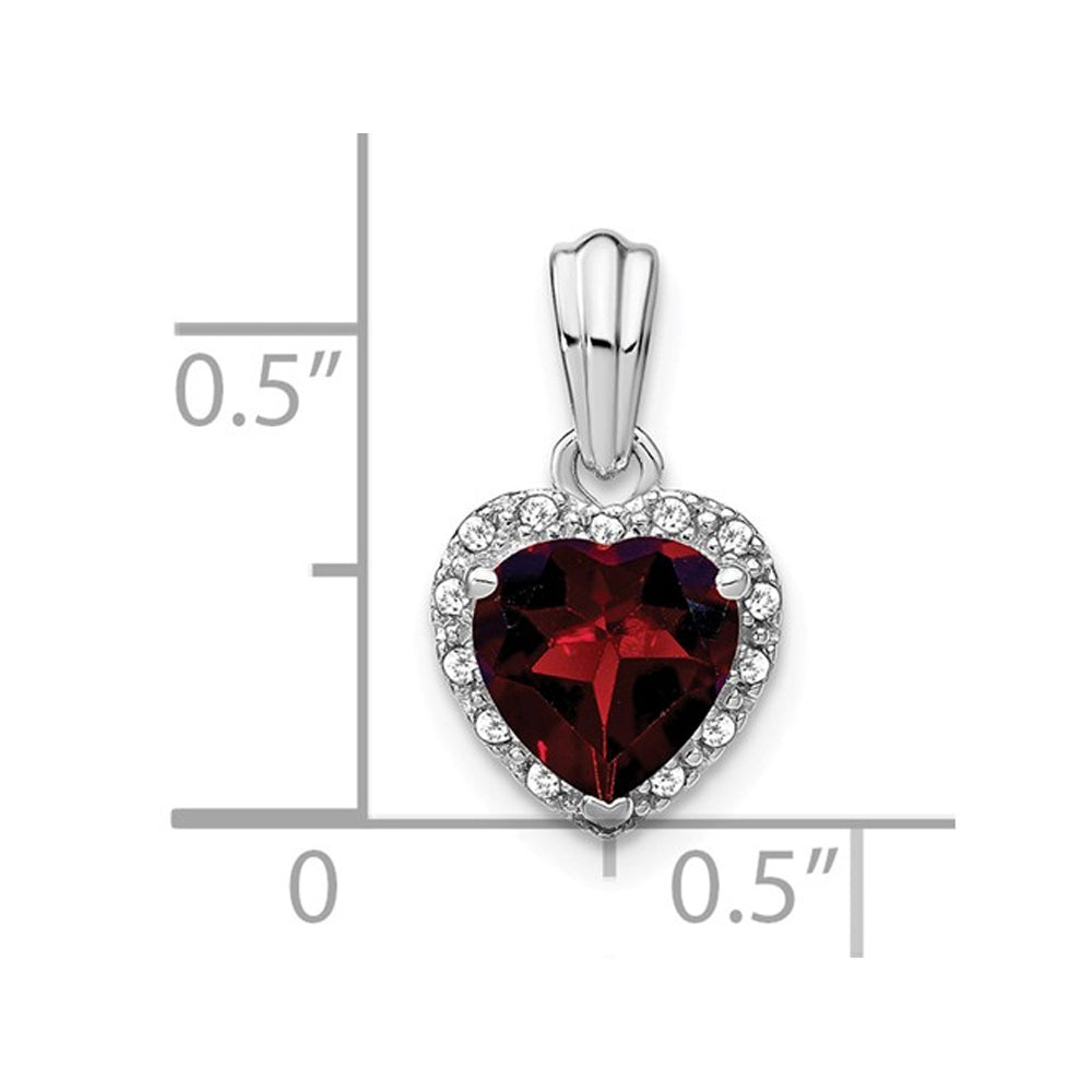 Natural Red Garnet 1.15 Carat (ctw) Heart Pendant Necklace in Sterling Silver and Chain Image 2