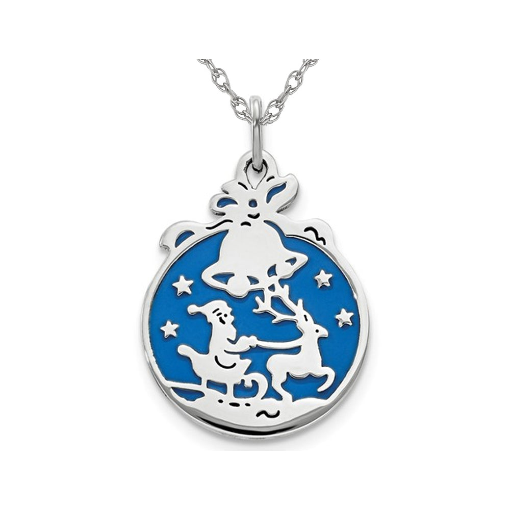 Sterling Silver Santa With Reindeer Charm Pendant Necklace with Chain Image 1