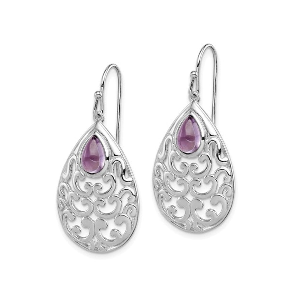 Sterling Silver Amethyst TearDrop Dangle Earrings 1.80 Carat (ctw) Image 2