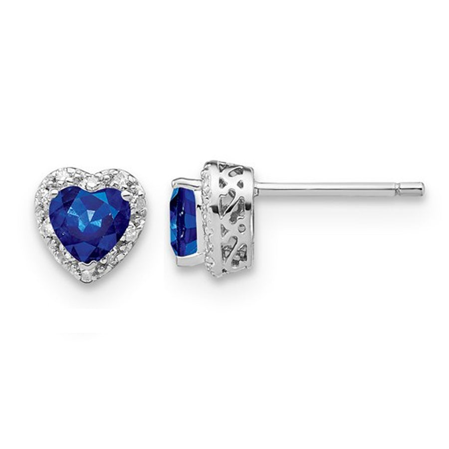 1.17 Carat (ctw) Lab-Created Blue Sapphire Heart Earrings in Sterling Silver with Diamonds Image 1
