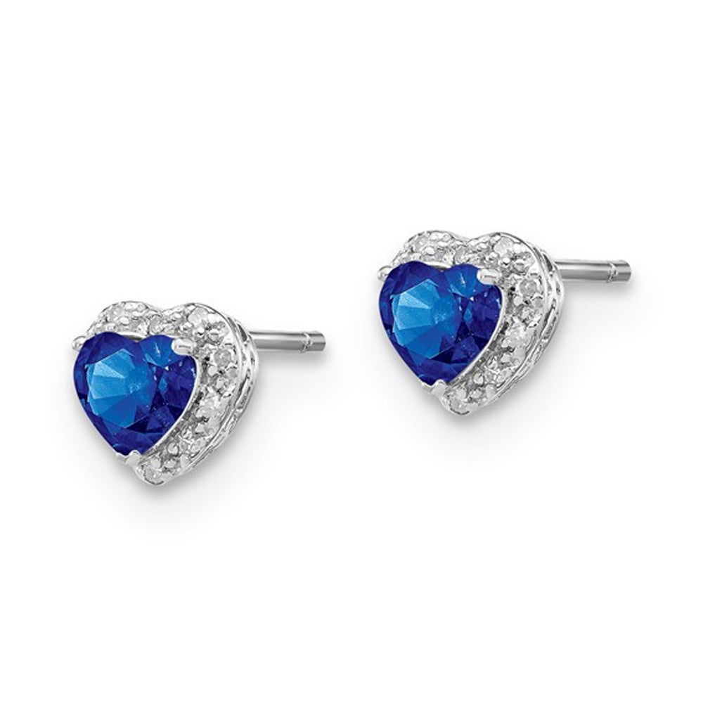 1.17 Carat (ctw) Lab-Created Blue Sapphire Heart Earrings in Sterling Silver with Diamonds Image 2