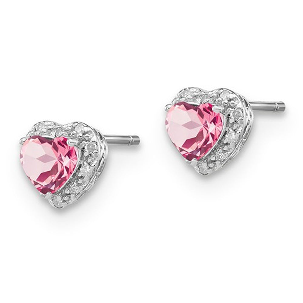 1.10 Carat (ctw) Lab Created Pink Sapphire Heart Earrings in Sterling Silver Image 2