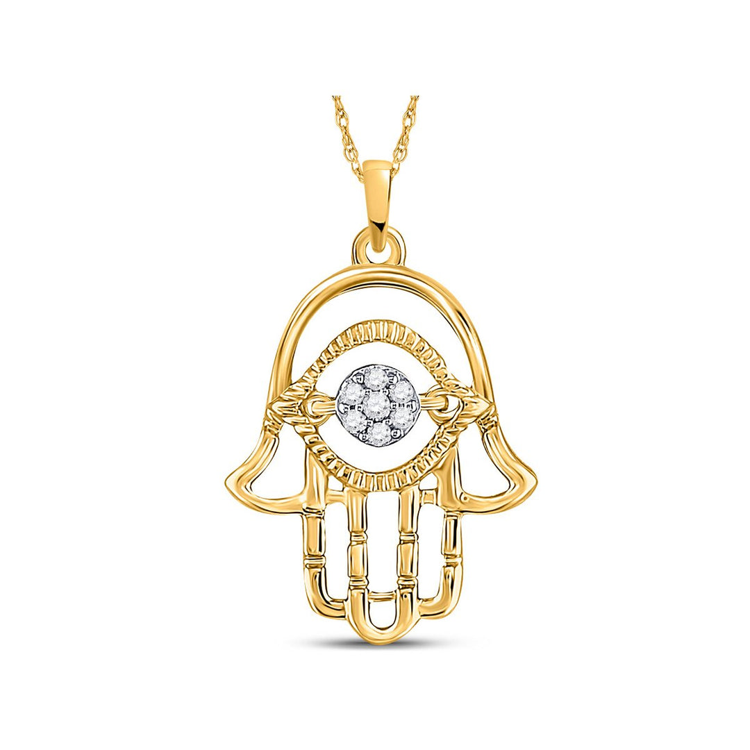 1/20 Carat (ctw I2-I3) Accent Diamond Hamsa Charm Pendant Necklace in 10K Yellow Gold with Chain Image 1