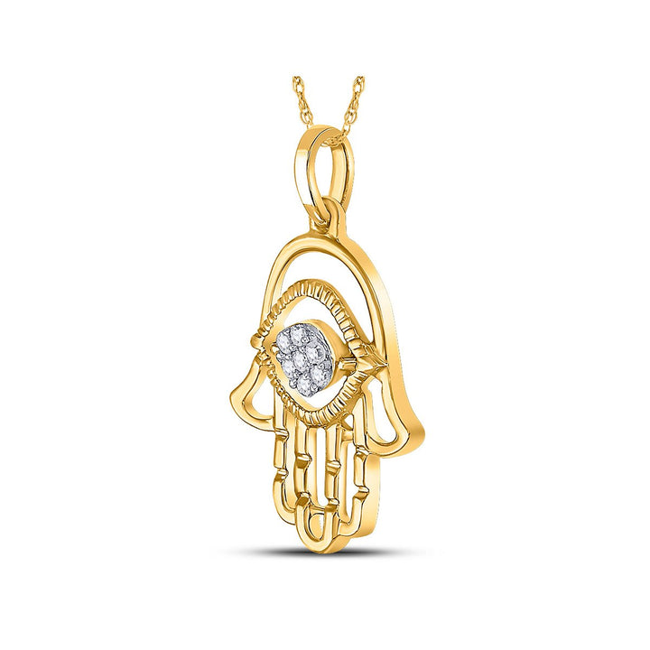 1/20 Carat (ctw I2-I3) Accent Diamond Hamsa Charm Pendant Necklace in 10K Yellow Gold with Chain Image 2