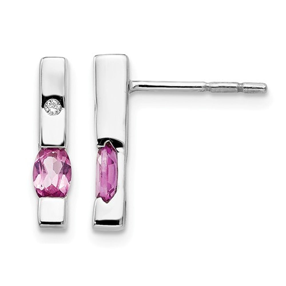 2/3 Carat (ctw) Pink Tourmaline Stick Earrings in Sterling Silver Image 1