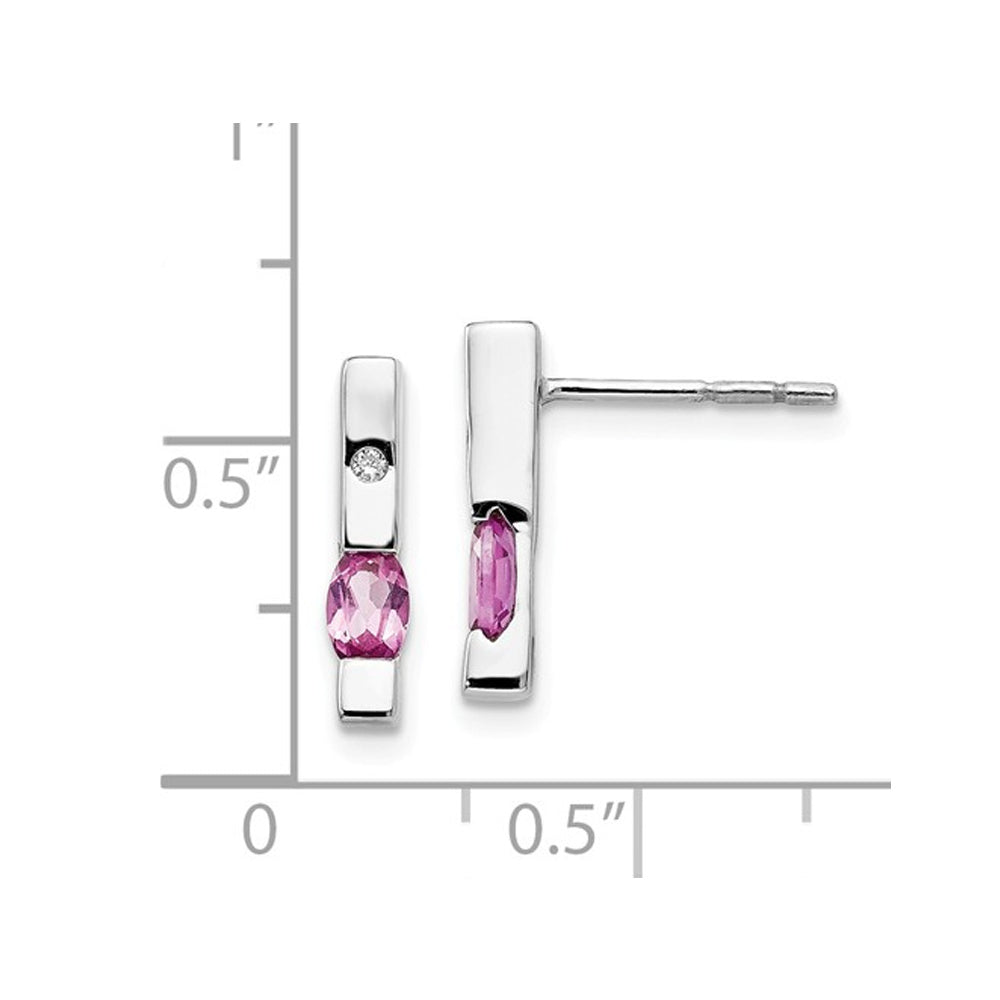 2/3 Carat (ctw) Pink Tourmaline Stick Earrings in Sterling Silver Image 2