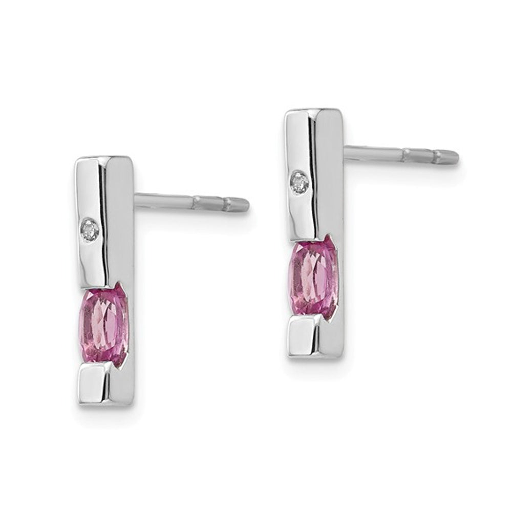 2/3 Carat (ctw) Pink Tourmaline Stick Earrings in Sterling Silver Image 3