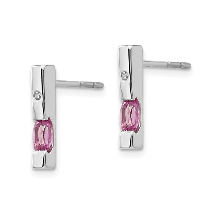 2/3 Carat (ctw) Pink Tourmaline Stick Earrings in Sterling Silver Image 3