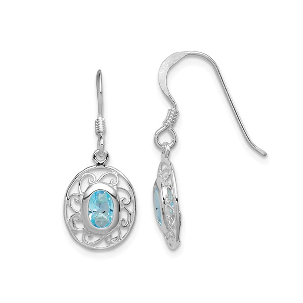 1.15 Carat (ctw) Natural Blue Topaz Dangle Earrings in Sterling Silver Image 1