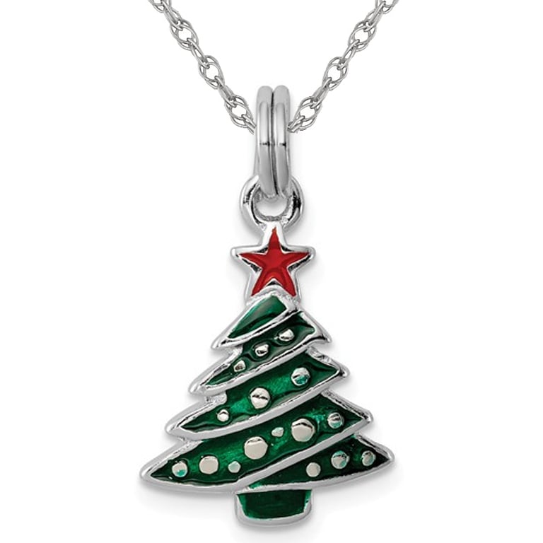 Sterling Silver Christmas Tree Charm Pendant Necklace with Chain Image 1