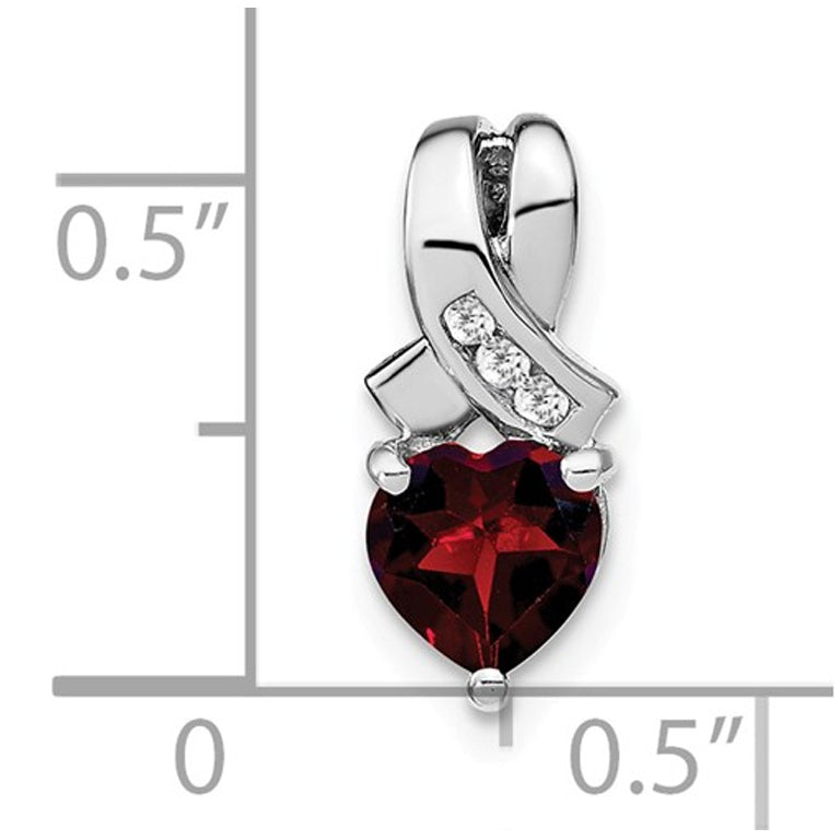 1.00 Carat (ctw) Heart Cut Garnet Pendant Necklace in Sterling Silver With Chain Image 2