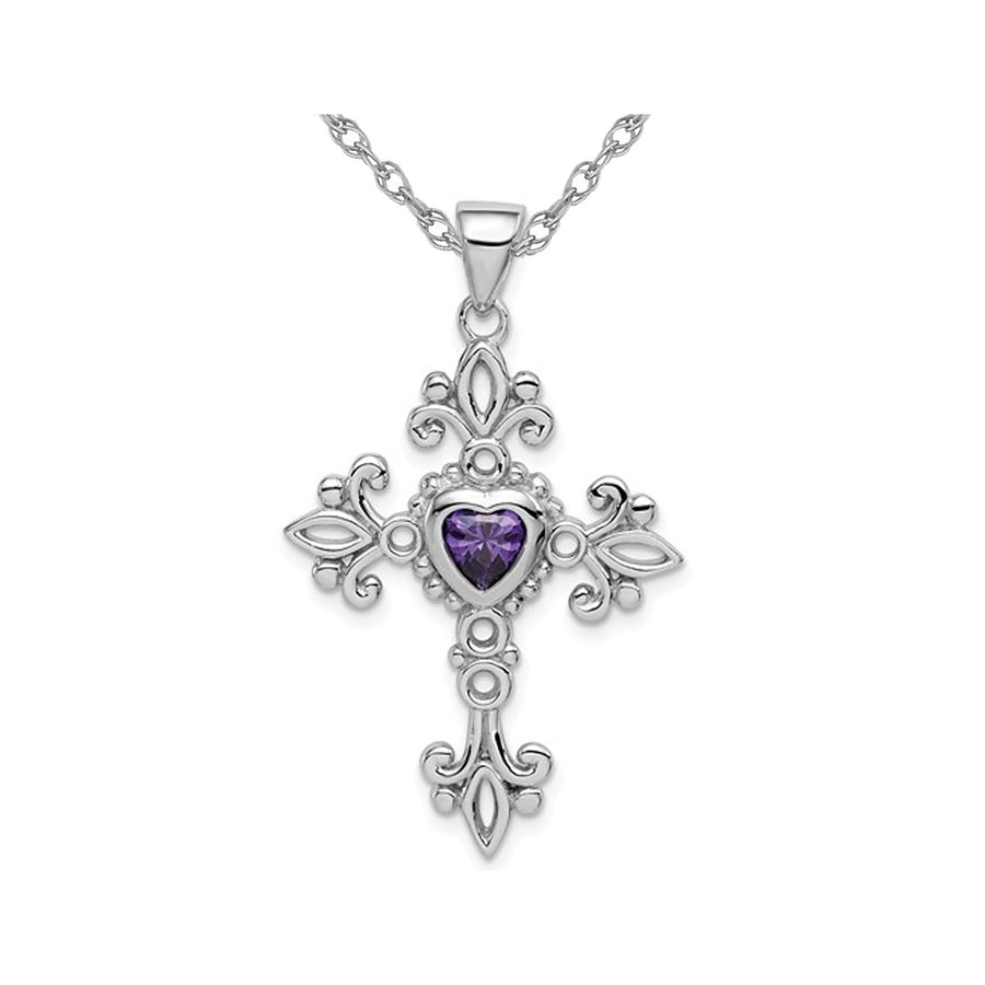 2/5 Carat (ctw) Amethyst Cross Pendant Necklace in Sterling Silver with Chain Image 1