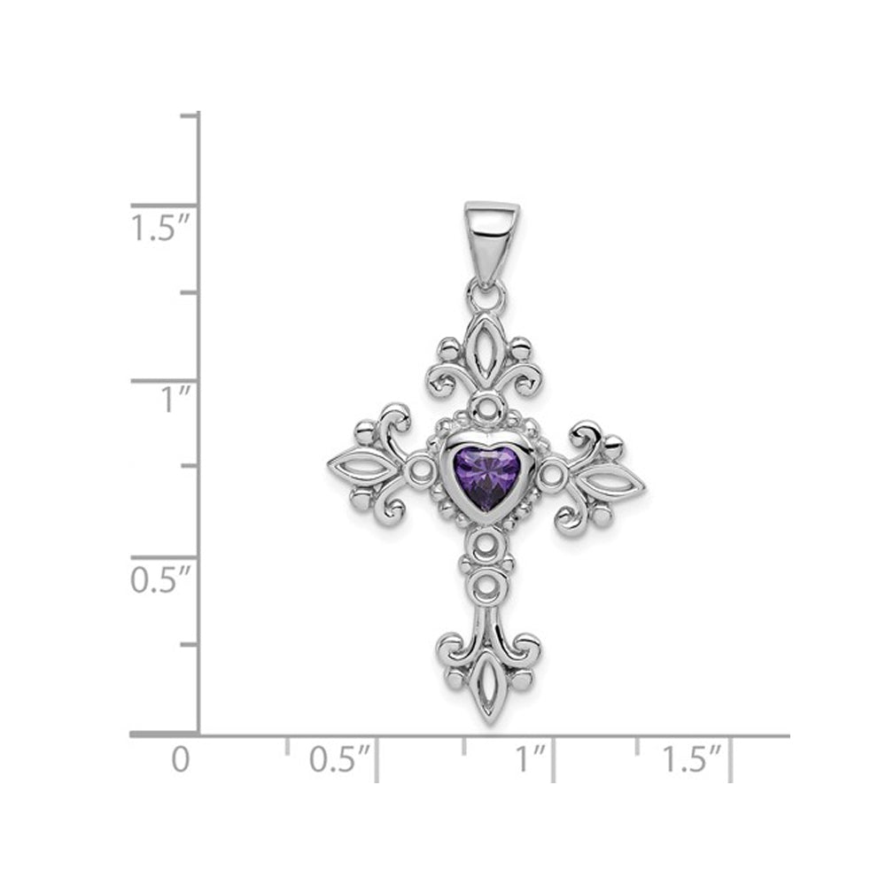 2/5 Carat (ctw) Amethyst Cross Pendant Necklace in Sterling Silver with Chain Image 3