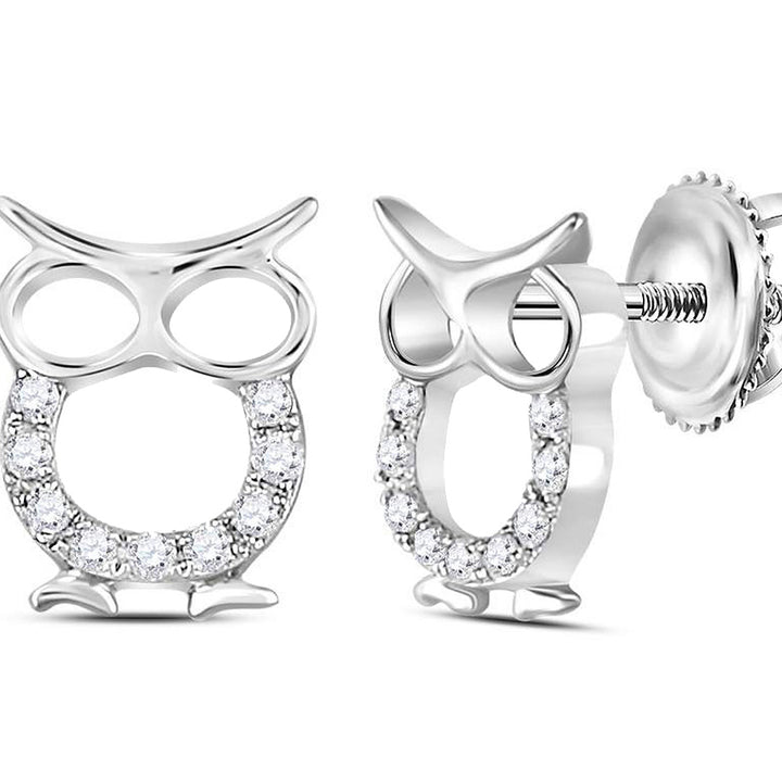 Owl Animal Charm Post Earrings 1/7 Carat (ctw I2-I3I-J) in Sterling Silver Image 1