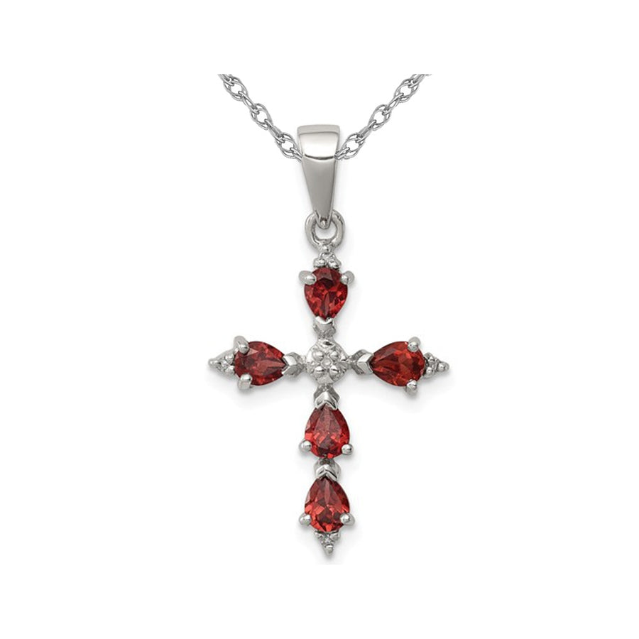 9/10 Carat (ctw) Garnet Cross Pendant Necklace in Sterling Silver with Chain Image 1