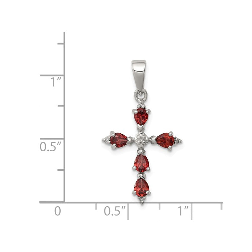 9/10 Carat (ctw) Garnet Cross Pendant Necklace in Sterling Silver with Chain Image 2