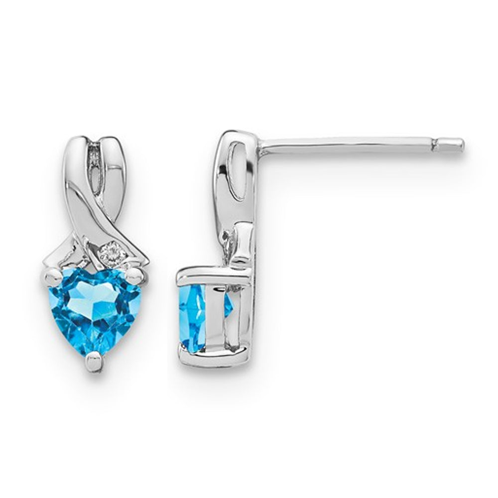 1.00 Carat (ctw) Natural Blue Topaz Heart Stud Earrings in Sterling Silver Image 1