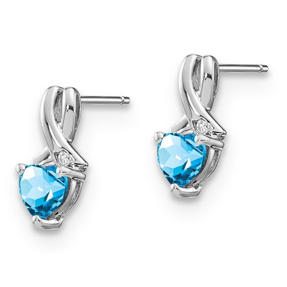 1.00 Carat (ctw) Natural Blue Topaz Heart Stud Earrings in Sterling Silver Image 2