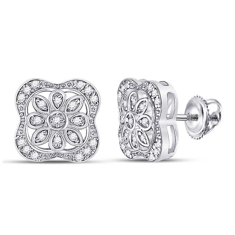 1/8 Carat (ctw I-JI2) Diamond Flower Earrings in Sterling Silver Image 1