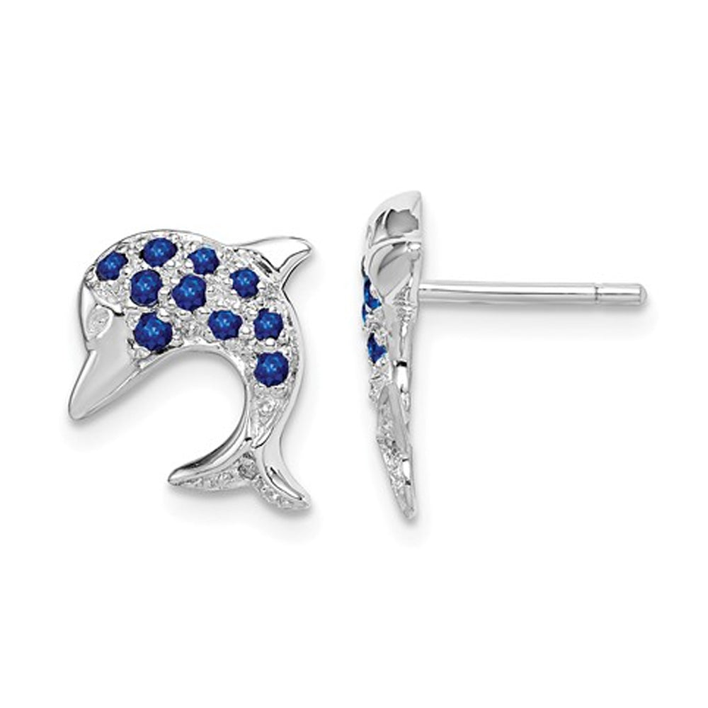 2/5 Carat (ctw) Natural Blue Sapphire Dolphin Charm Earrings in Sterling Silver Image 1