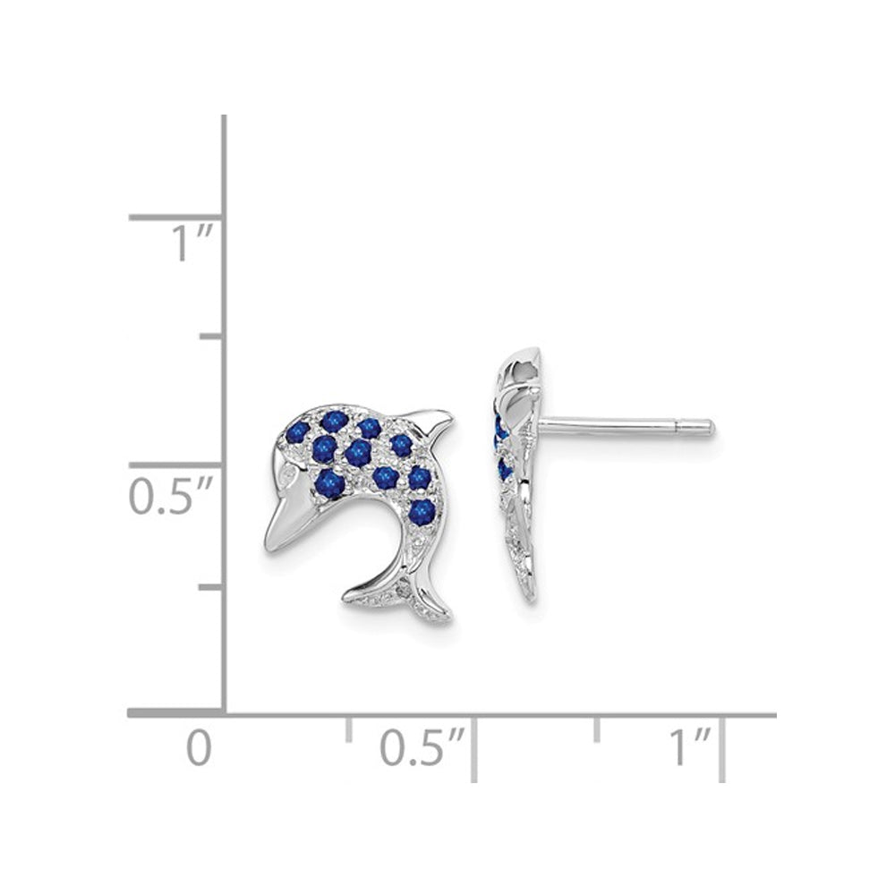 2/5 Carat (ctw) Natural Blue Sapphire Dolphin Charm Earrings in Sterling Silver Image 2