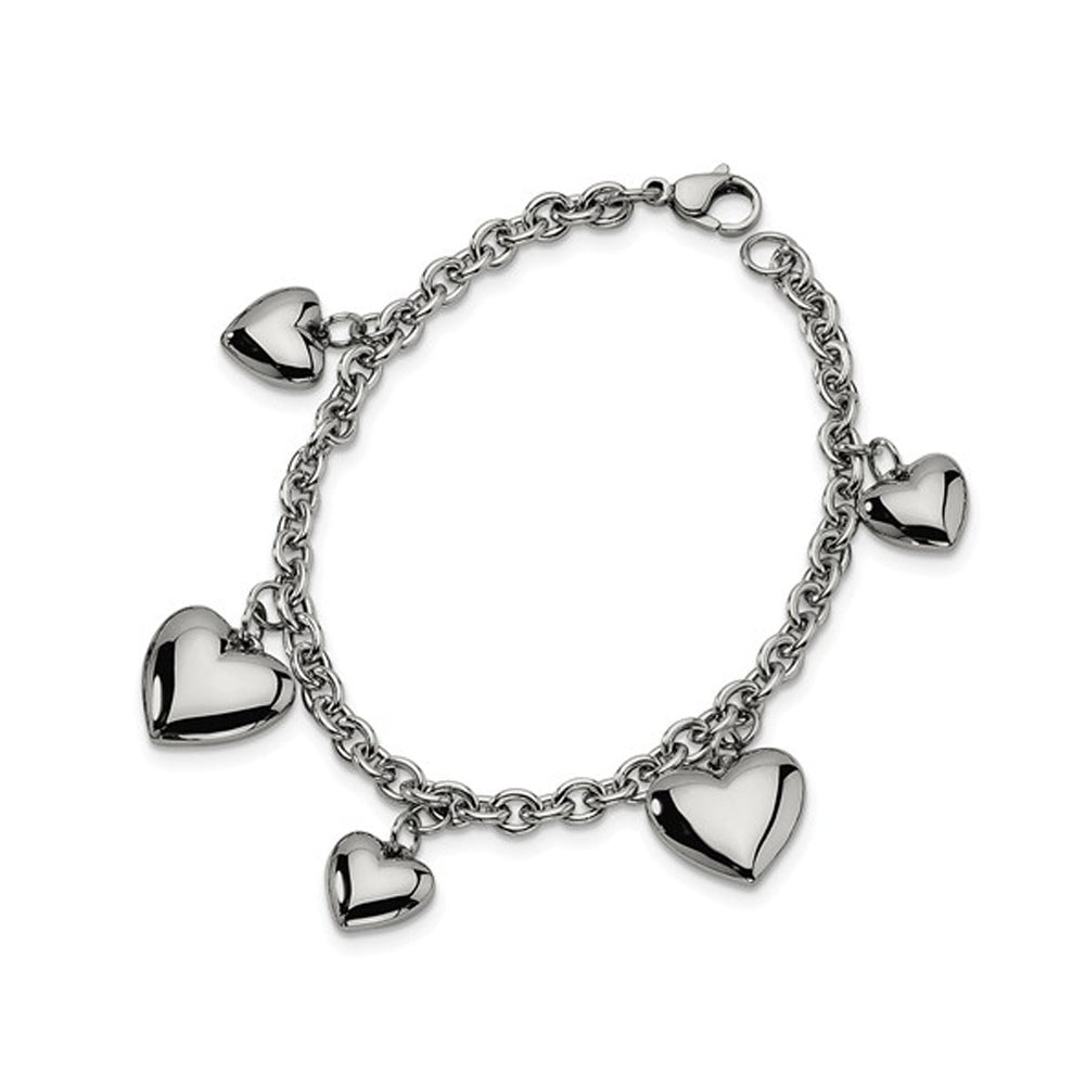 Stainless Steel Polished Hearts Bracelet 8 inches Image 3